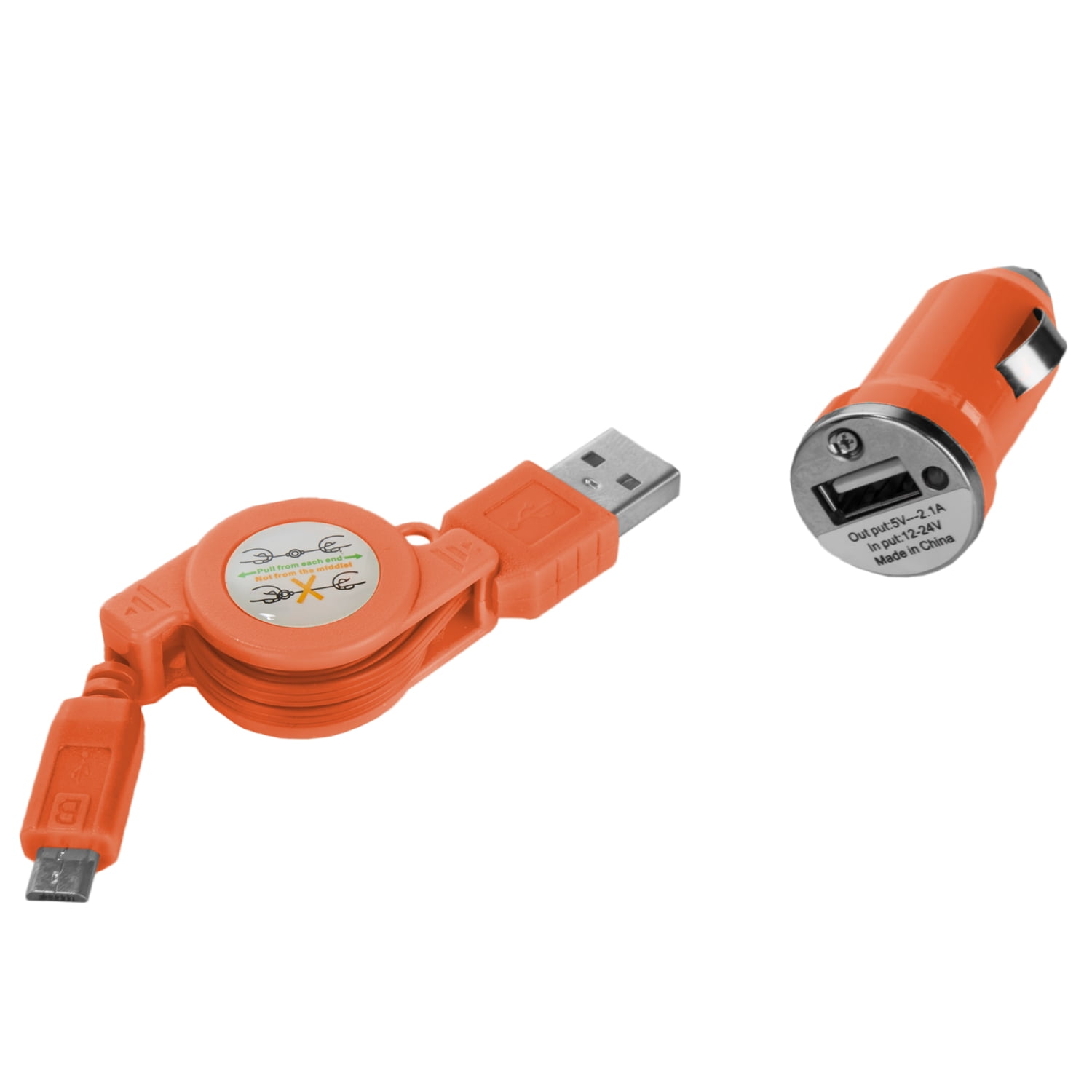 6 Pack Tangle-Free Retractable Micro USB Car Charging Cable For Cellphones, Digital Cameras, And Other Electronics (Orange)