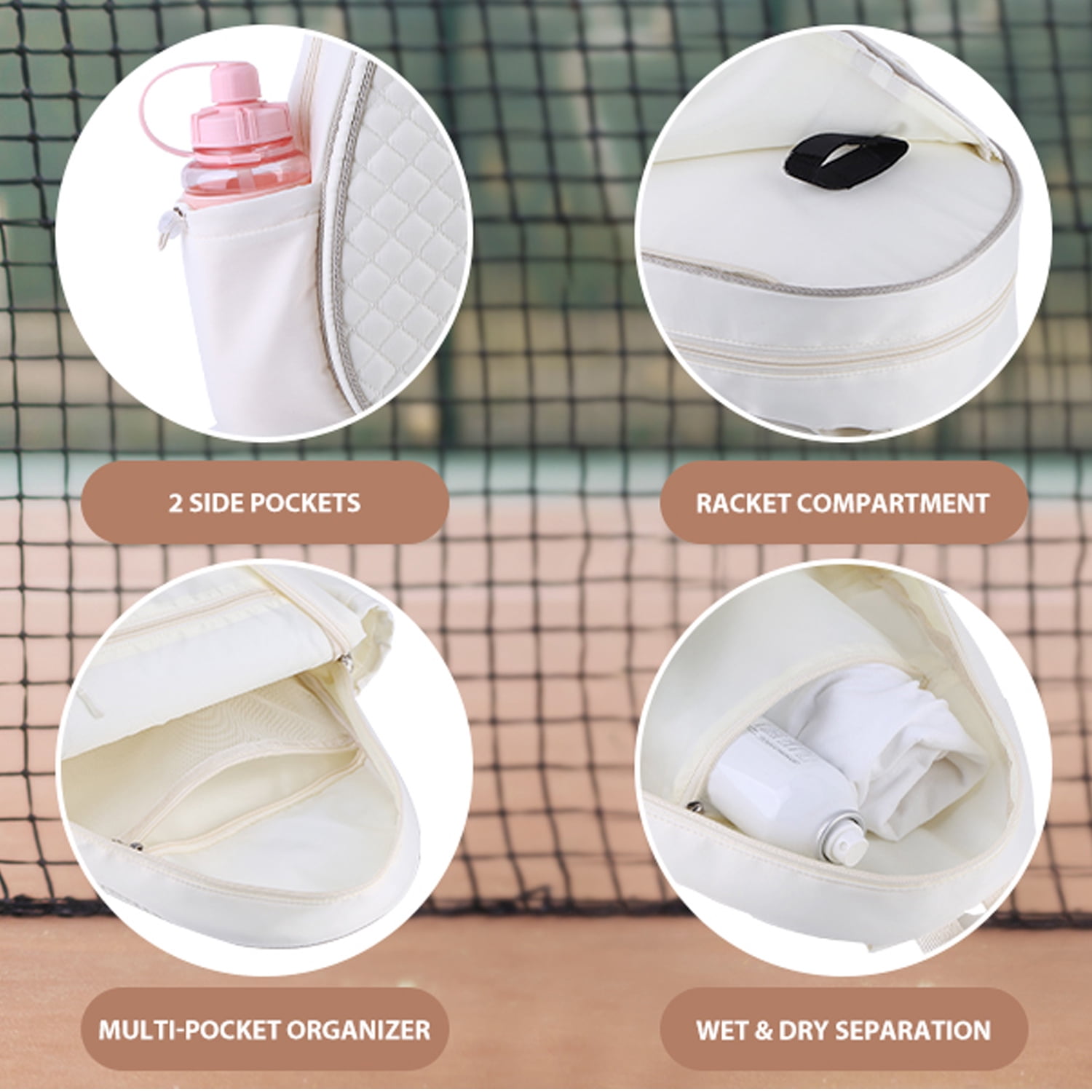 Yucurem Tennis Bag, Quilted Tennis Sling Backpack Crossbody Water Resistant for Men Women, Compatible for Pickleball Badminton Rackets