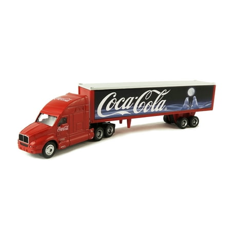 Coca-Cola 1/87 Scale Bears and Moon Long Hauler Diecast Semi Truck with Trailer - White/Blue (Collectible Toy