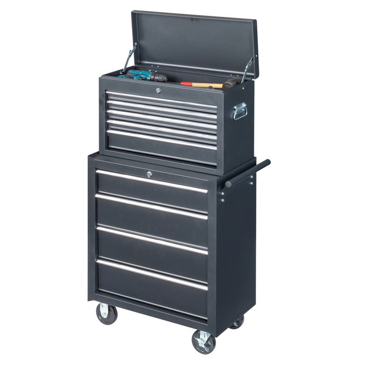Black Heavy-Duty Steel Tool Cabinet with 5 Drawers & Wheels – 61.8cm Professional Industrial Tool Storage for Workshop, Garage, Auto Repair