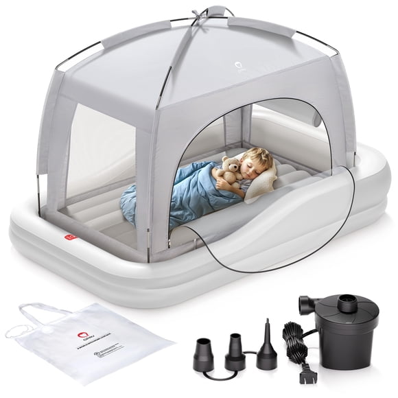 Cama de viaje para niños pequeños QPAU inflable con tienda de campaña y bomba eléctrica