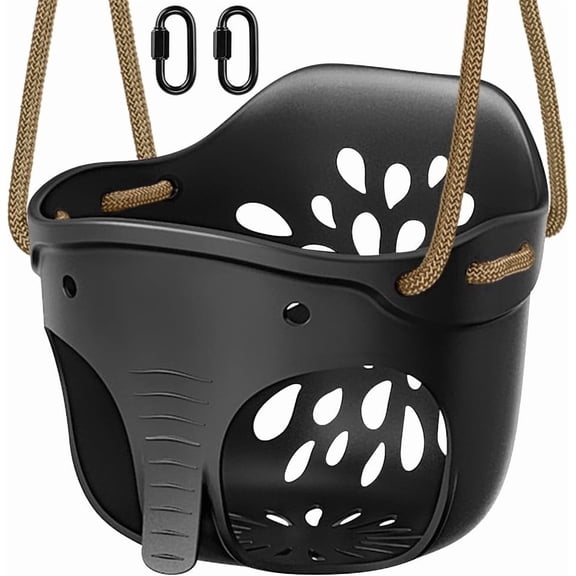 Runstore High Back Full Bucket Toddler Swing with Locking Carabiners and Adjustable Rope, 600LB, Black