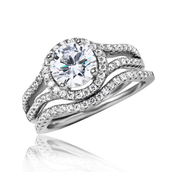 Rhodium Plated Sterling Silver 925 Open Shank Halo Wedding Ring Band White CZ Female Size 8