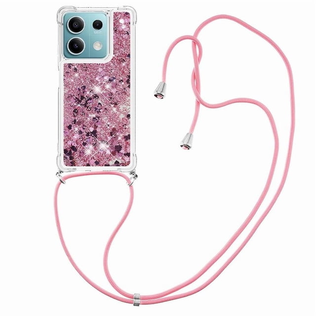 Funda FOXDOCK para Xiaomi Redmi Note 13 5G con Cuerda Ajustable, Brillo Líquido, Protección Antigolpes y Lente – Ideal para Regalo