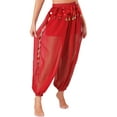 thumbnail image 3 of Jhaoyu Costumes de Danse du Ventre pour Femmes Pantalons Amples Fendus sur le Côté Pantalons Harem Tenues Lanternes Brillantes Arabes Rouges Taille Unique, 3 of 7
