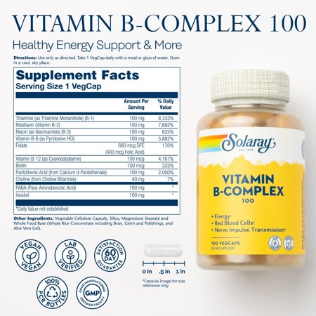 ソラレー ビタミンB100コンプレックス 100mg カプセル 100粒 Solaray Vitamin B-Complex 100 VegCap
