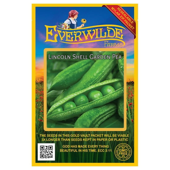 Everwilde Farms - 100 Lincoln Shell Garden Pea Seeds - Gold Vault Jumbo Bulk Seed Packet