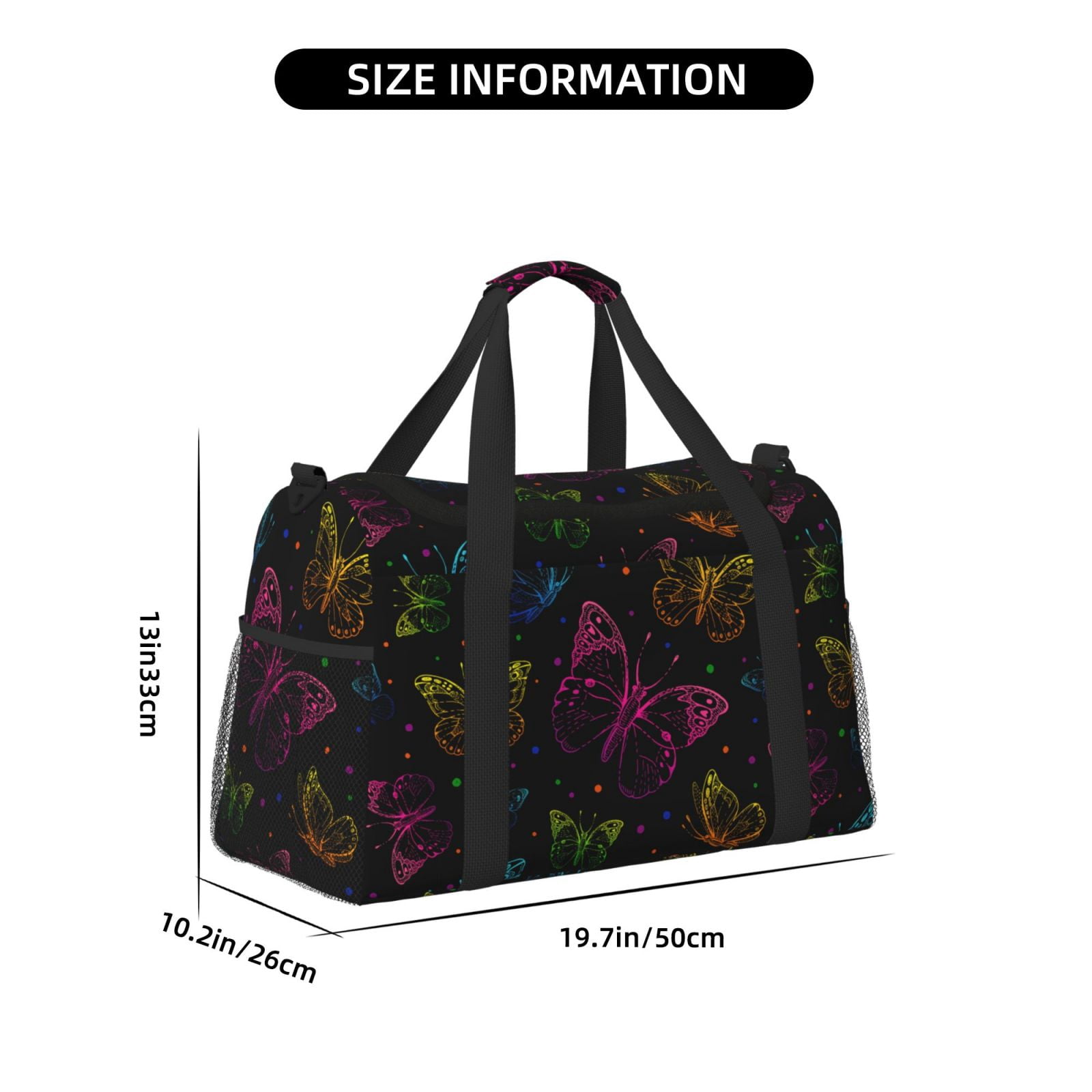 Fuzoiu Butterfly Print Travel Duffle Bag,Carry On Tote Bags,Duffel Bag,Sport Gym Bag, Hospital Bag for Labor and Delivery, Overnight Bag,Luggage Bag