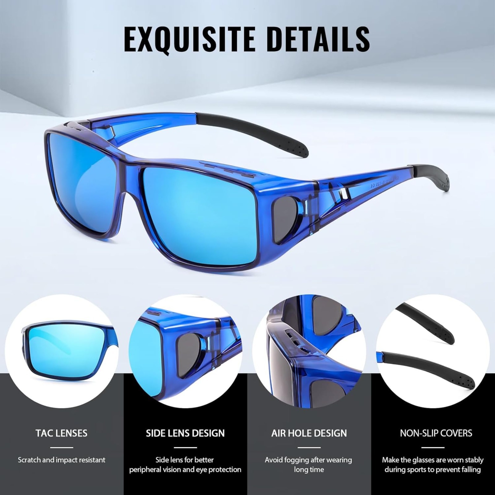 Myiaur Polarized Fit Over Glasses Sunglasses for Men Women, Trendy Wrap Around Sunglasses UV Protection for Driving (2 Pack)