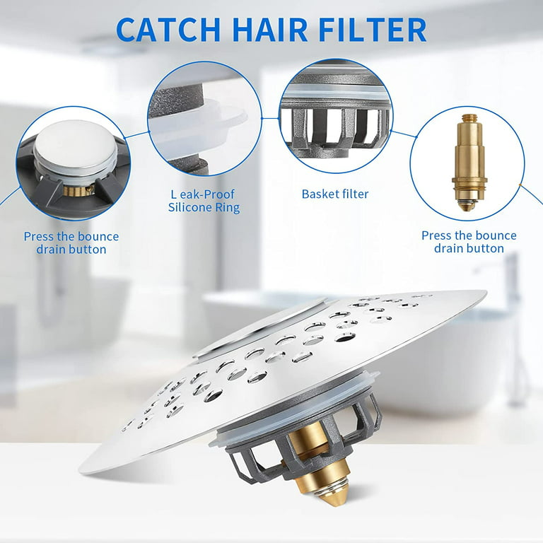 Bathtub Drain Plug, 2 in 1 Bathtub Stopper & Drain Hair Catcher, with Stainless Steel Filtered Pop-Up Drain Filter for US Standard Bathtubs Drain Hole
