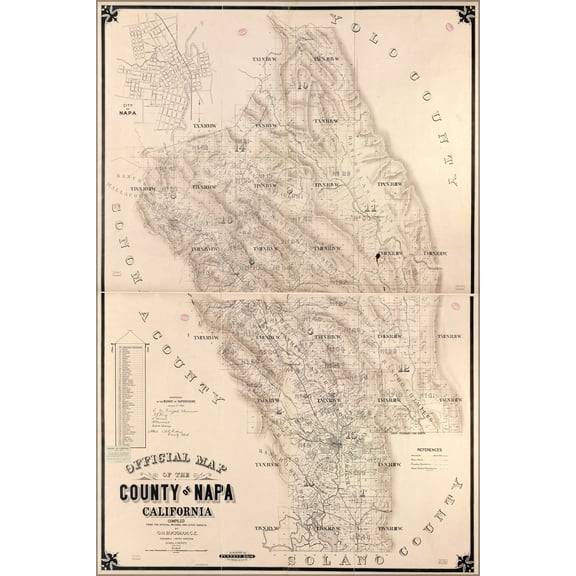 24"x36" Gallery Poster, map of the County of Napa, California 1895
