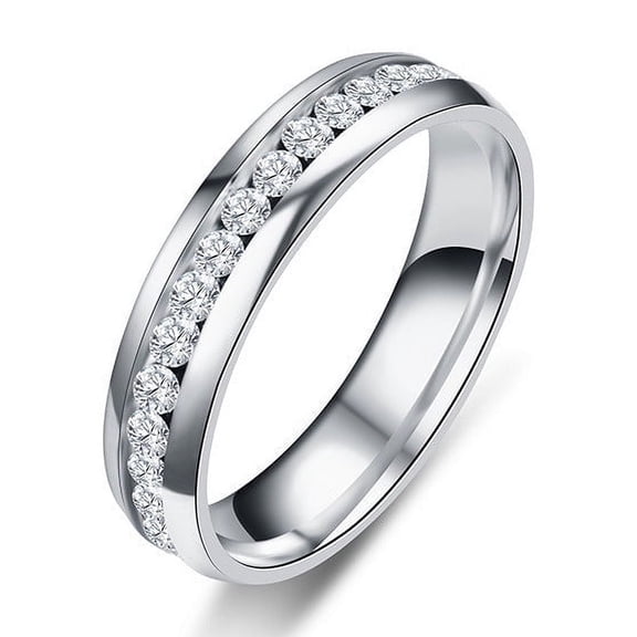 Unisex Ring Titanium Steel Rhombus Design Korean Fashion Ring Single Row Diamond Accent Inner Outer Camber Points Ring Trendy Jewelry Gift