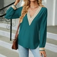 thumbnail image 4 of Women's Lace V Neck Shirts Long Sleeve Dressy Crochet Tshirt Tops Classic Casual Pullover Blouses Solid Hollow Tunics Short Sleeve Athletic Shirt Women Long Sleeve Woman Shirts Plain Loose T Shirts, 4 of 7