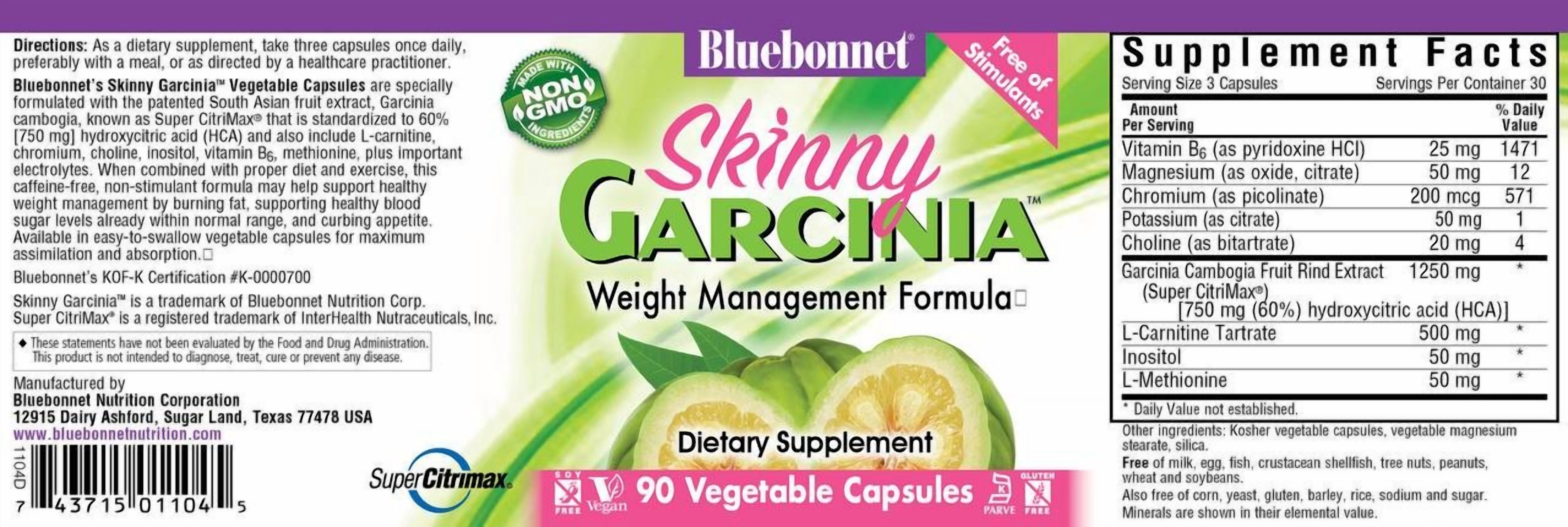 Bluebonnet Nutrition Skinny Garcinia Weight Management Formula, 90 vcaps