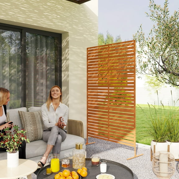 Outsunny Decorative Metal Outdoor Privacy Screen, Freestanding Privacy Fence Screen Outdoor Divider with Stand, 78" H x 48" W, Brown