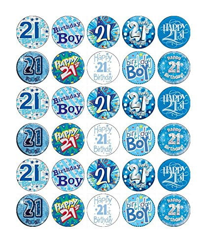 21st Birthday Boy Blue  Edible Frosting  Image Cupcake Toppers