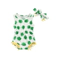 thumbnail image 1 of Newborn Girl Romper Outfits, Clover Printed Round Neck Small Hairball Decor Sleeveless Bodysuit + Cute Headband Set, 1 of 8