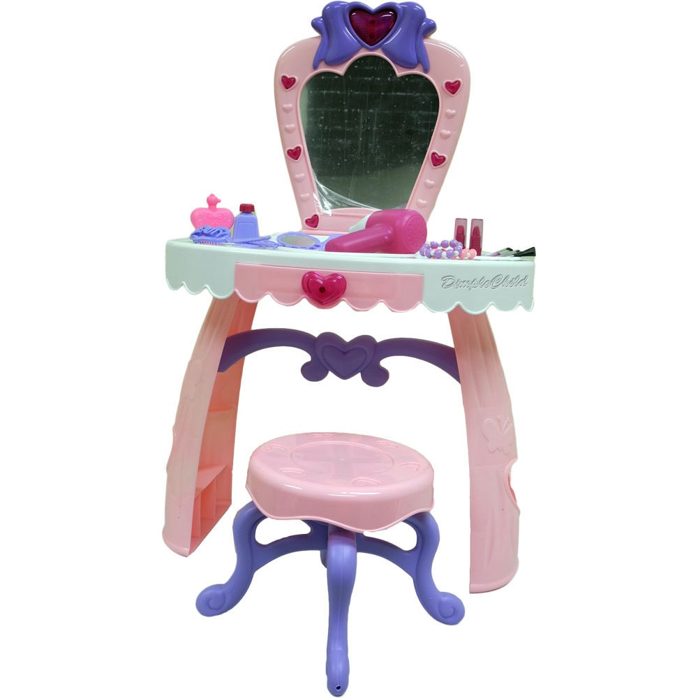 Dimple Dream Dresser, Pink & White Toy Vanity Set with Flashing Lights