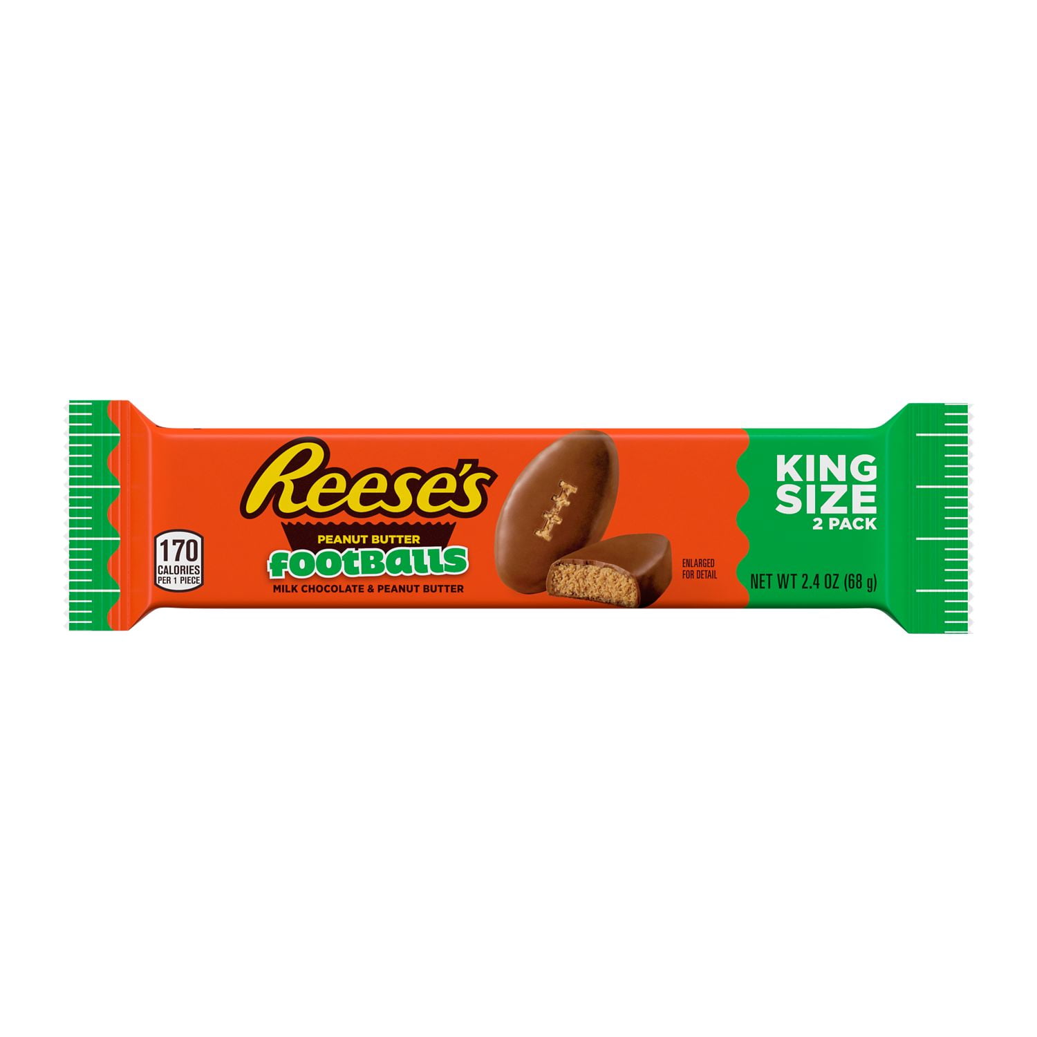 REESE'S, Milk Chocolate Peanut Butter Footballs Candy, Sports, 2.4 oz, King Size Pack