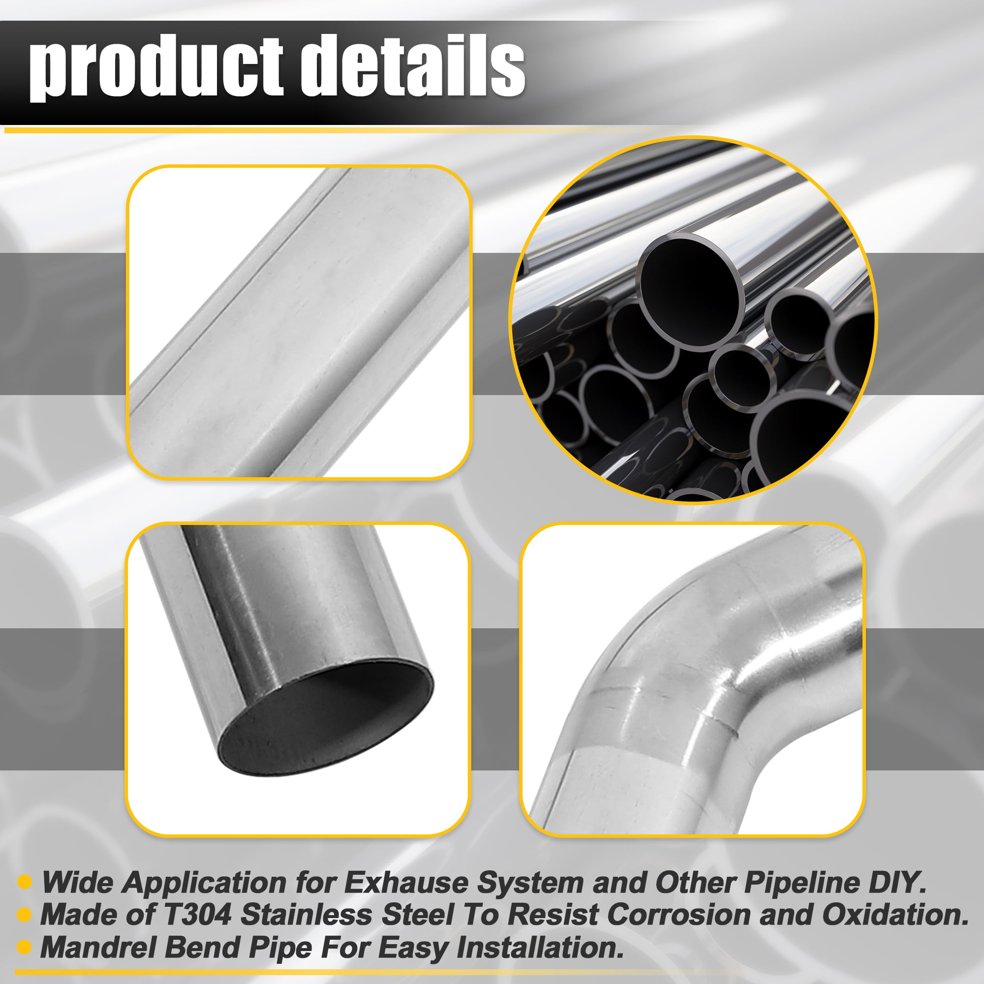 Unique Bargains 2pcs 45 Degree Bend 3 OD Car DIY Custom Mandrel Exhaust  Pipe 11.81 Inch End to End T304 Stainless Steel 