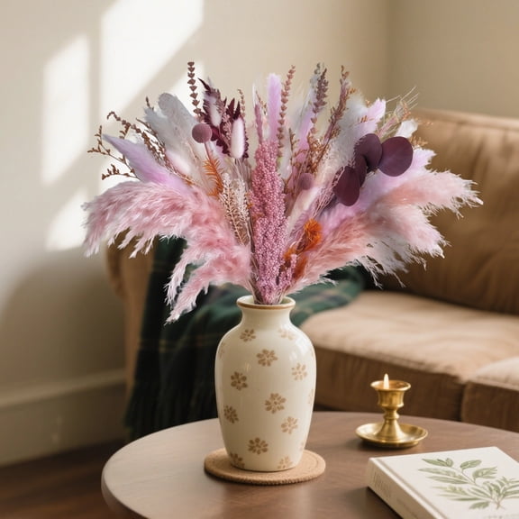 White Pampas Grass Decor, Dried Pampas Grass for Centerpieces, Natural Fluffy Appearance, Pink and White Bouquets for Weddings and Home