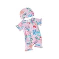 thumbnail image 2 of ALASELEGANTES Toddler Girl Summer Rash Guard  One-Piece Swimwear,6 9 12 18 24 Months 2T 3T Floral Print Ruffled Short Sleeve Swimsuit Zipper Bathing Suit with Swimming Cap, 2 of 10