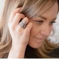 thumbnail image 4 of Triple Daisy Flower Ring with Pink Austrian Crystals, - Fashion Statement Ring Size 11 Jewelry Ring Silver Metal, 4 of 6