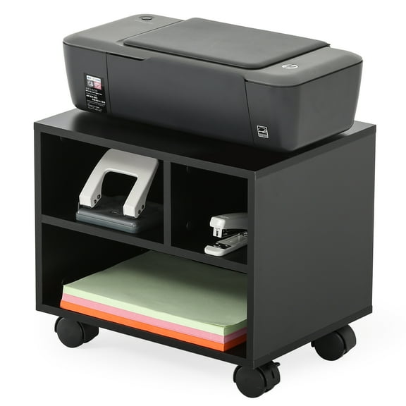 FITUEYES Mobile Under Desk Printer Machine Stand Work Cart with Wheels, MDF with Edges Protection, 3 Storage Spaces