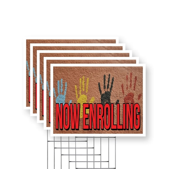Now Enrolling Yard Sign 5 Pack of 18 Inch x 24 Inch Double Sided Weatherproof Heavy-Duty Plastic with Stake | School Promotions, Education Services, Clear Messaging | Made in USA