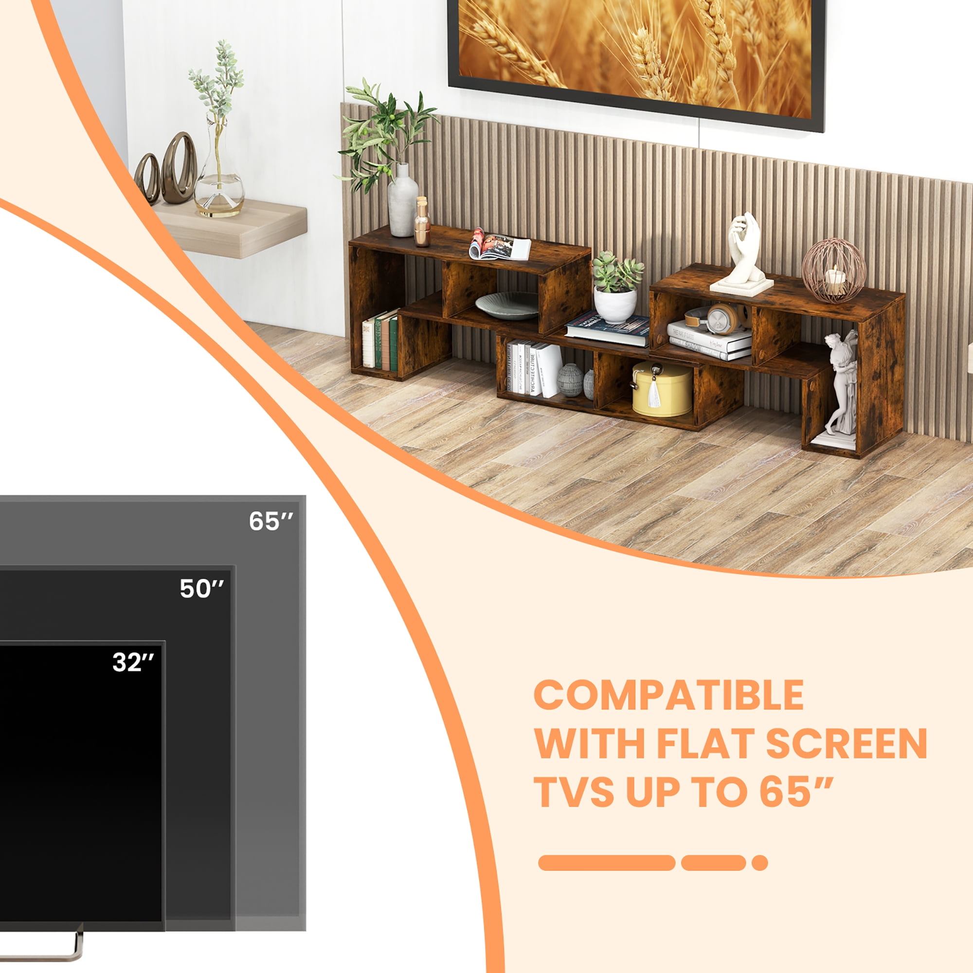 Costway 3 Pieces TV Console Stand Modern Entertainment Center Storage Bookcase Brown
