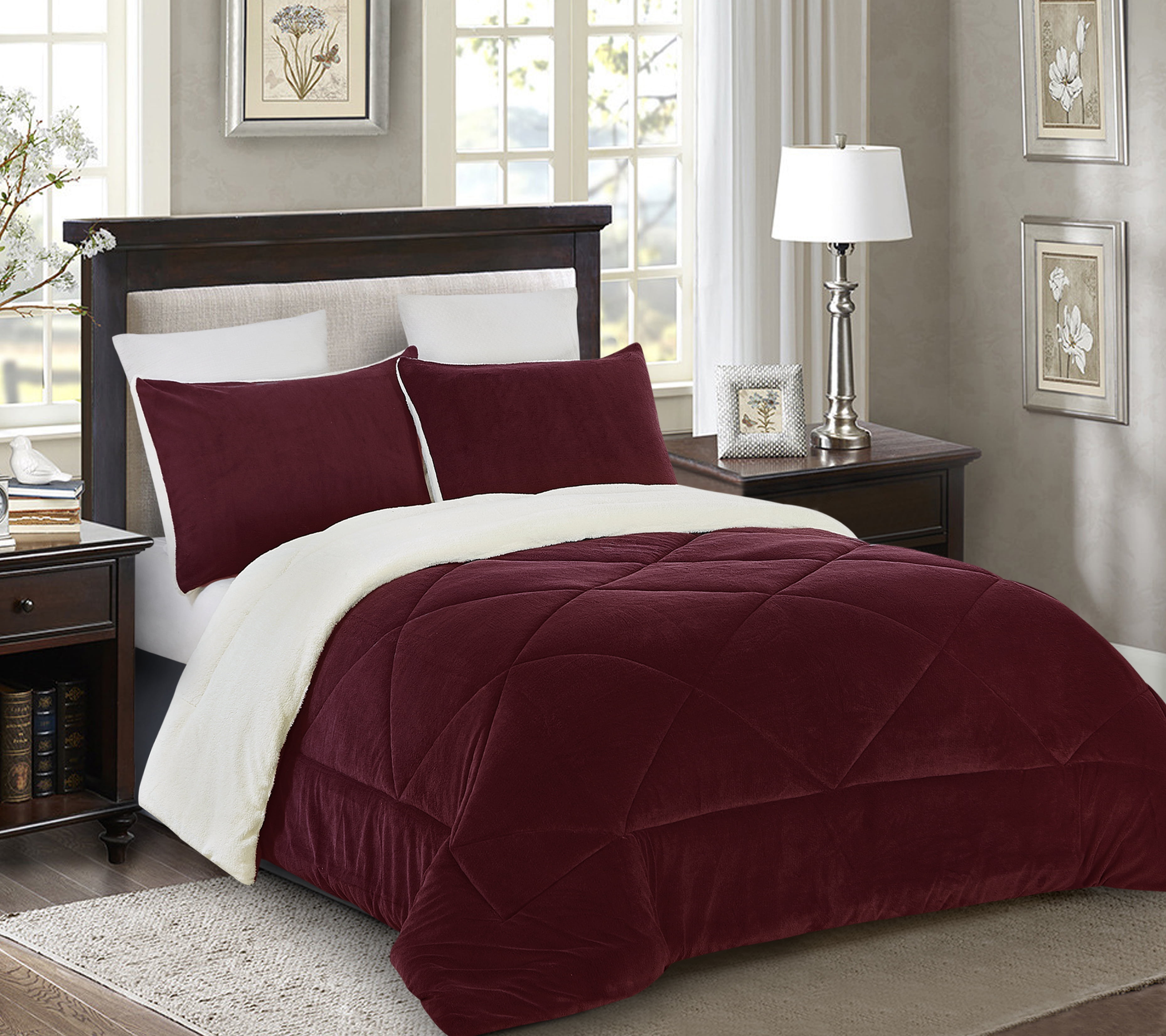 Reversible 2 piece Fleece/Sherpa Down Alternative Comforter set Twin