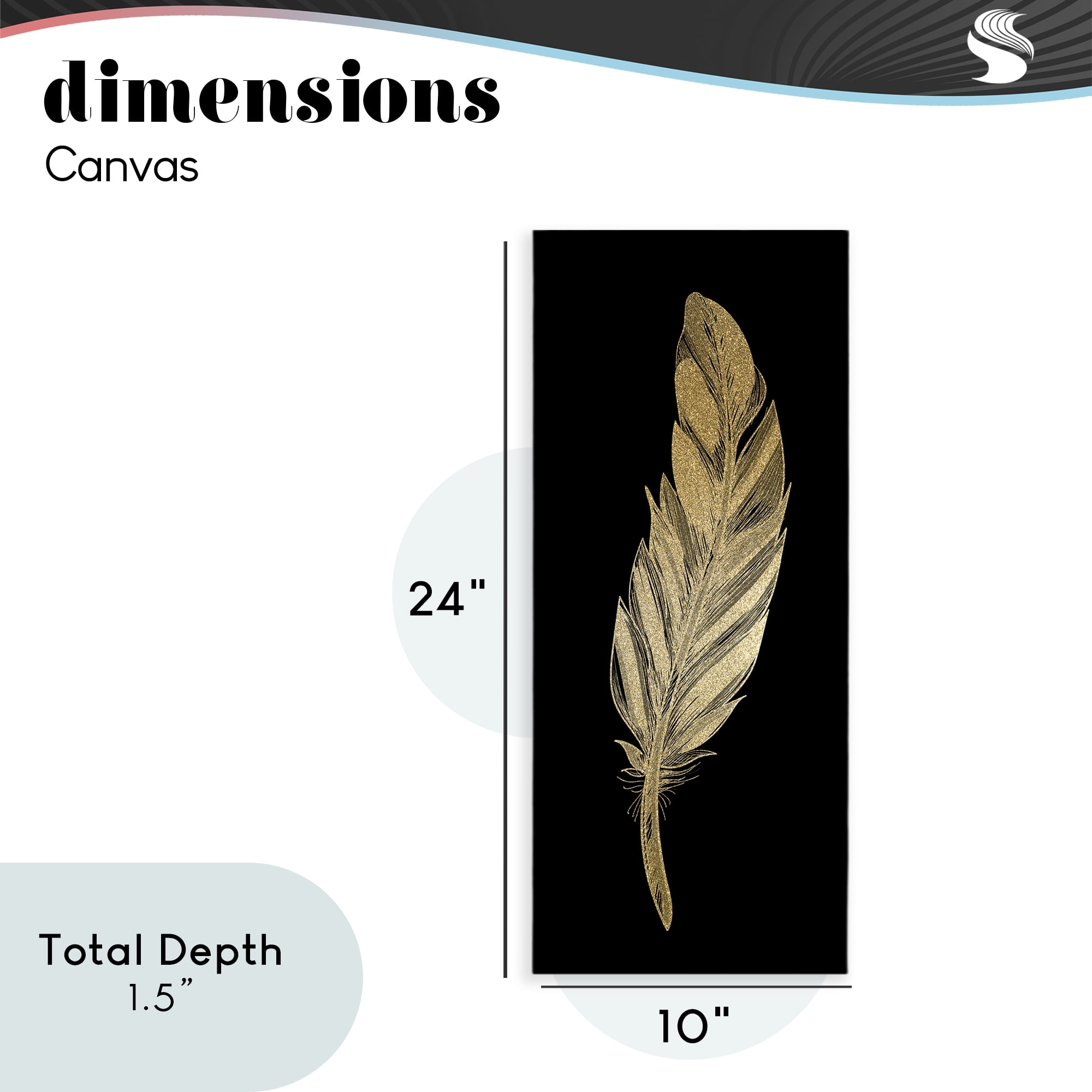 Glam Feather Black & Gold Canvas Wall Art, design by Kim Allen