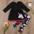 thumbnail image 2 of Toddler Kids Baby Girls Clothes Outfits Autumn Spring Long Sleeve Ruffles Tops Dress+Floral Pants 3pcs Set, 2 of 4
