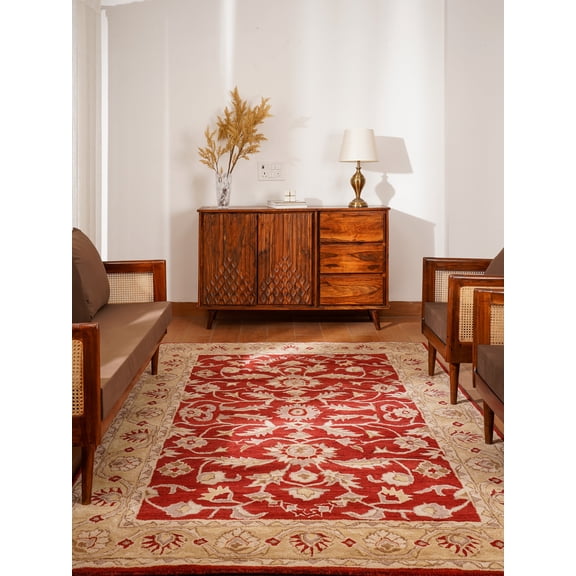 Rugsotic Carpets Hand Tufted Wool Eco-Friendly 3'x5' Area Rugs Rectangle Red Gold Oriental High Pile Thick Handmade Anti Skid Indoor Rug for Living Room, Bedroom K00531
