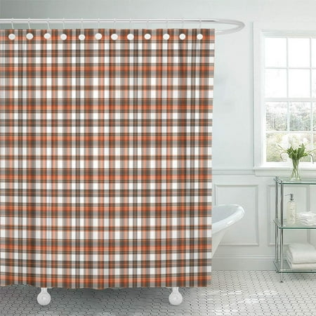Shower Curtain Orange And White PKNMT Colorful Checkered Brown Orange and White Plaid Checks Colored Gingham Material Shower Curtain Bath Curtain 66x72 inch ()