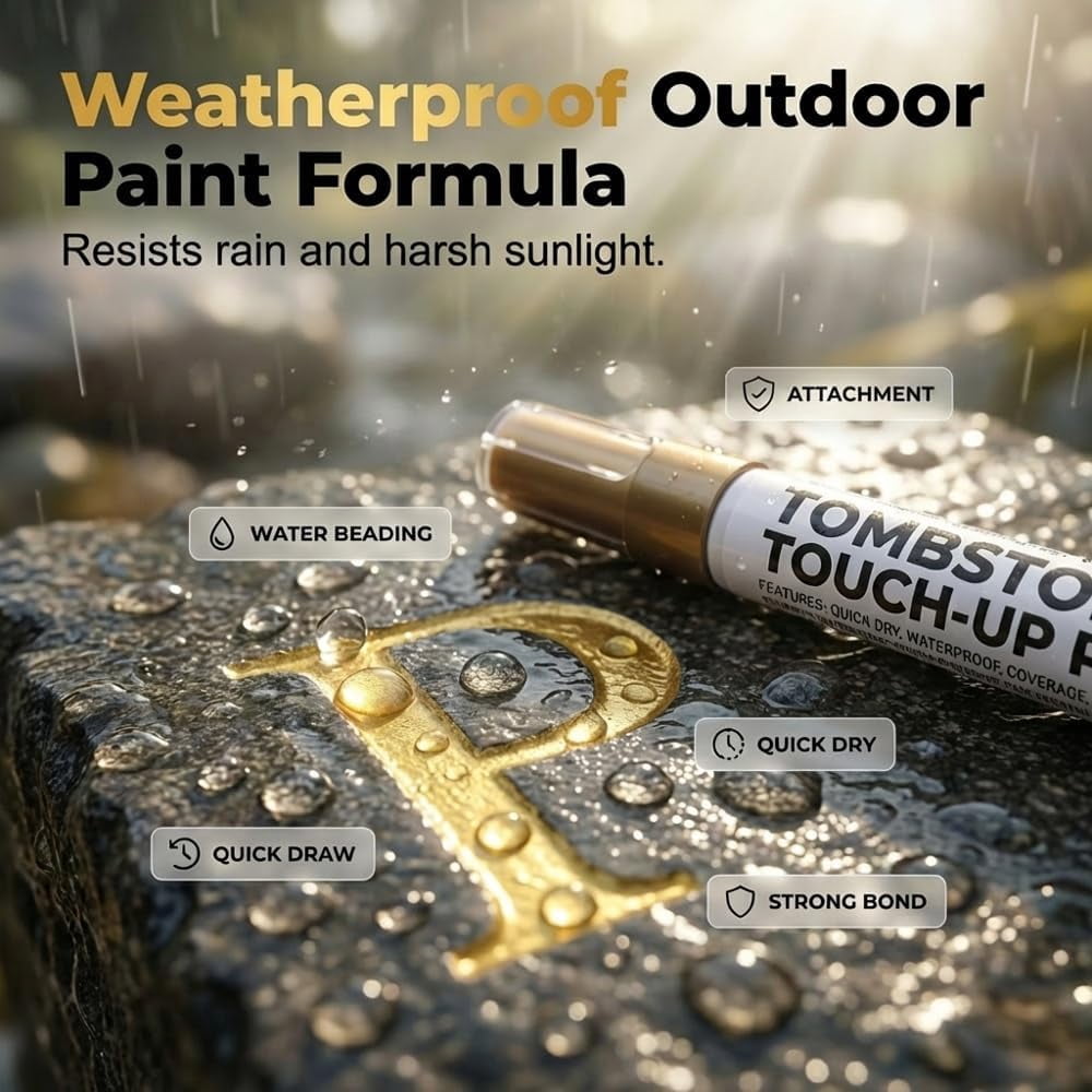 Tombstone Marker Pen For Restoring Faded Grave Inscriptions,4 Pack Waterproof Permanent Oil Based Paint Marker Pens- Metallic, Quick Drying Marker for Metal, Rock, Wood, Plastic, Glass, Rubber