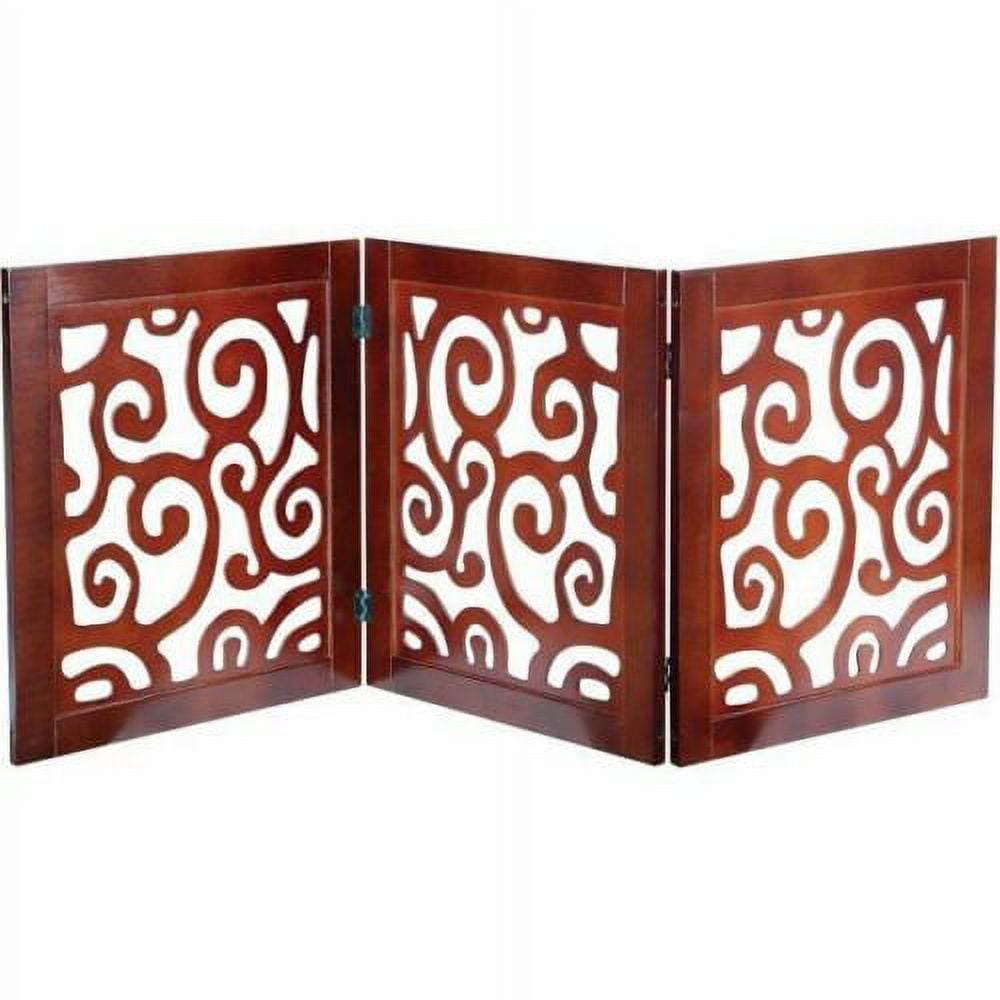 Scroll Wood Design, Safety Indoor Puppy Tri Fold Fence, Keep Safe Wooden Expanding Pet Gate Decorative Pet Barrier, 3 Panel Stand Alone