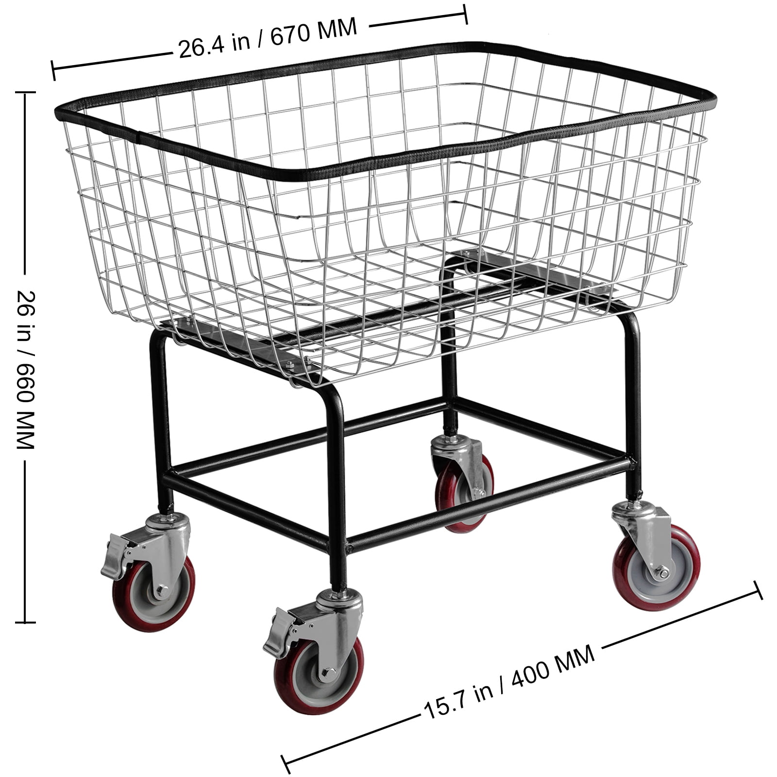 KFFKFF Rolling Laundry Cart, 4.5 Bushel Capacity, 35''x15.7''x22'' Industrial Wire Laundry Hamper on Wheels, Steel Construction with Chrome Coating, 5'' Wheel Casters, Wire Hamper Cart for Laundry
