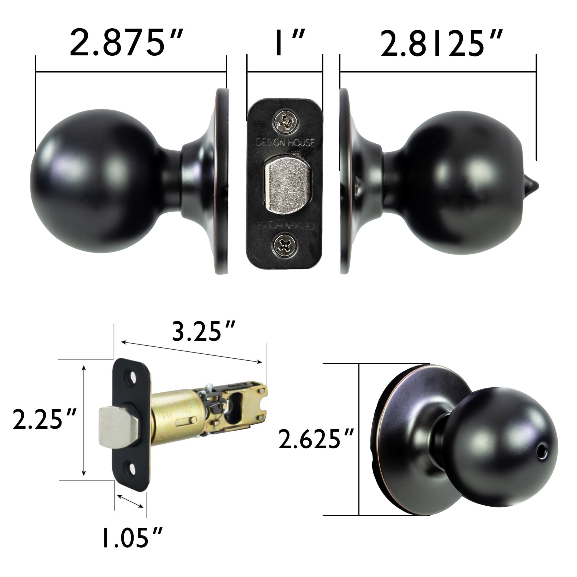 Ball Privacy Door Knob, Bed and Bath, Oil Rubbed Bronze Finish, Left or Right Hand