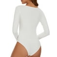 thumbnail image 3 of Womens Long Sleeve Bodysuit Square Neck Sexy Basic Tops Causal Leotard Bodysuit Tops, 3 of 6