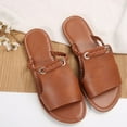 thumbnail image 5 of Xfvqtps Slide Sandals for Women Flat Sole Side Cut out Wide Band Flat Sandals Open Toe Casual Shoes Slide Slippers Brown, 5 of 5
