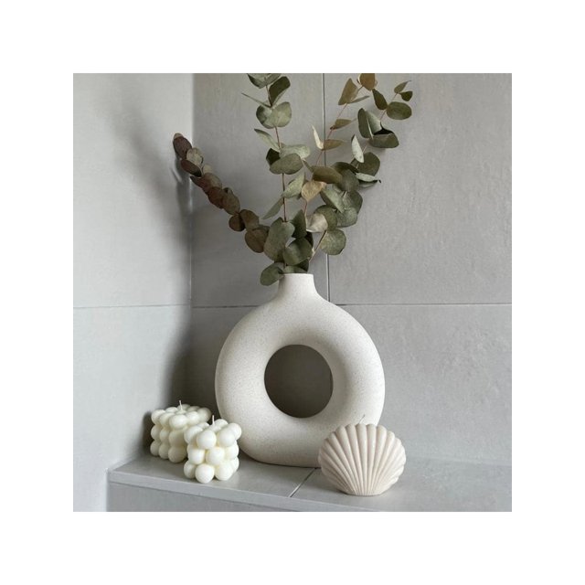 1pc Solid Color Flower Vase, Modern White Porcelain Flower Arrangement Container, For Home Decor