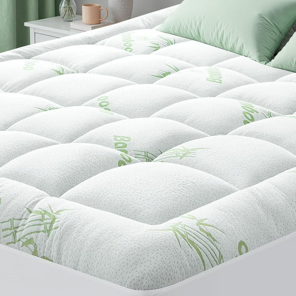 Bamboo Viscose Queen Mattress Topper, Ultra Soft Cooling Mattress Pad, Plush Pillow Top Bed Topper with 8-21 Inch Deep Pocket, Green