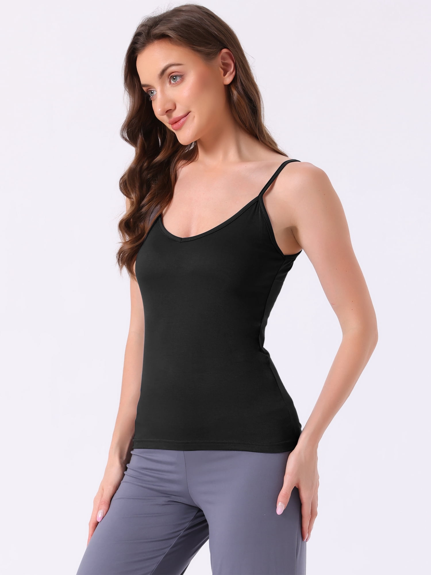 DARING DIVA Women's V Neck Sleeveless Undershirt Spaghetti Strap Tank Tops S Black