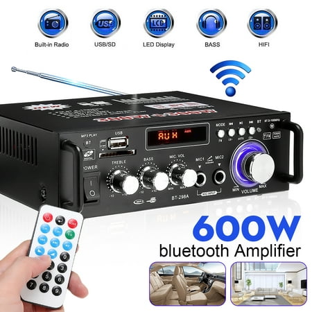 600W bluetooth Stereo Amplifier Wireless Hifi Audio Amp USB/SD/MP3 Remote Control For i Pad PC Phones (Best Hifi Receiver 2019)