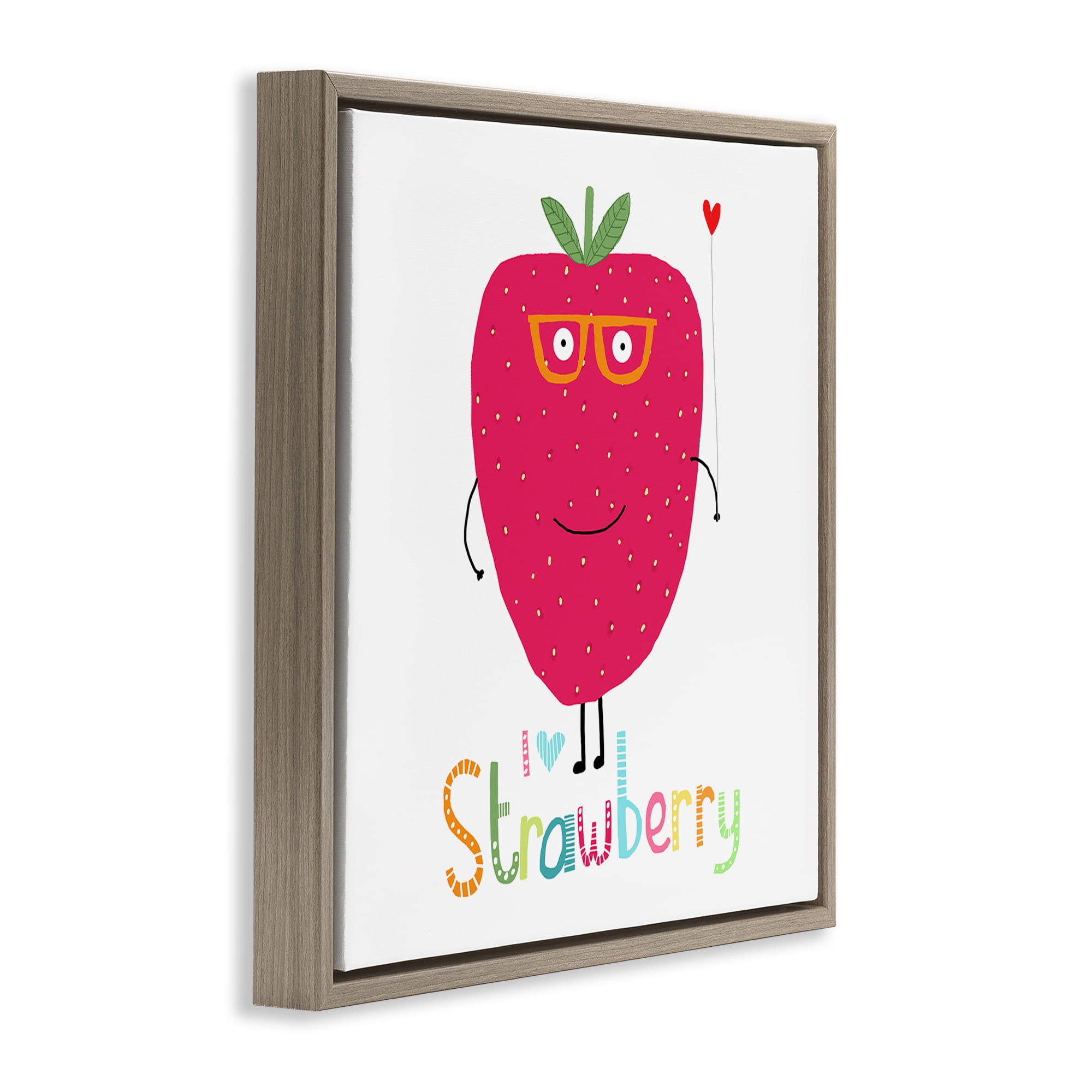 Stupell Industries Fun Smiling Strawberry Food & Beverage Painting Brown Floater Framed Canvas Art Print Wall Art, 25 x 25