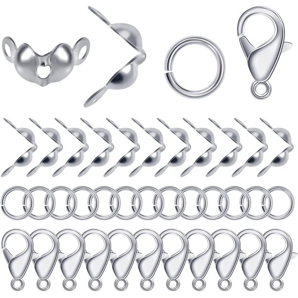 Broches de langosta para hacer joyas, 500 piezas Suministros para hacer joyas Incluye 100 piezas Cierres de pinza de langosta, 200 piezas Anillos abiertos y 200 piezas Punta de cuentas