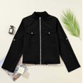 thumbnail image 4 of Womens Zip Up Jacket Roll Tab Sleeve Flap Pocket Drawstring Hem Utility Lightweight Cropped Jackets Women SoftLightweight Fall Jacket Daily Travel Outfits, 4 of 5