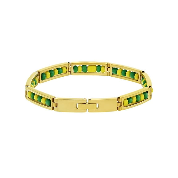 Stainless Steel Green Yellow Beads Babalawo Amulet Protection Orula Bracelet 8"