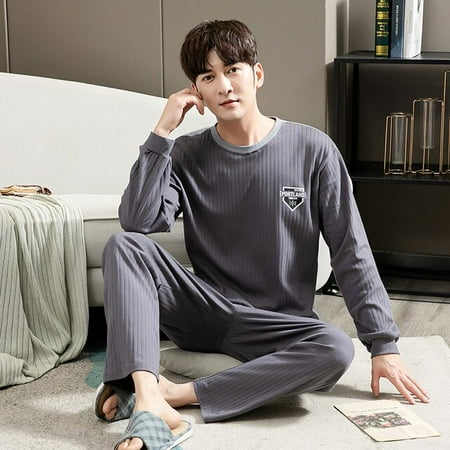 

QWZNDZGR Big M-4XL Spring Autumn HQ Cotton Gentleman Men Pyjamas Men s Pajamas Sets Sleepwear Pyjamas Nightwear Suits Pijamas Homewear PJ